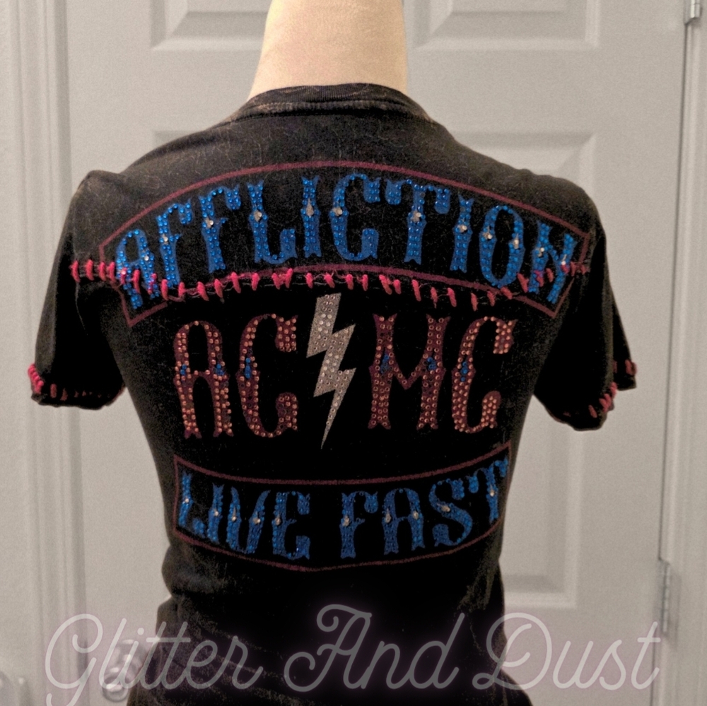 Affliction Rhinestone Skull ACMC Shirt - Picture 6 of 11